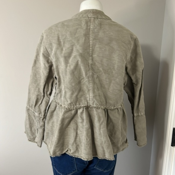 AMO DENIM FLOUNCE JACKET GREYISH GREEN Open Front Frayed Hem Revolve Sz S - Picture 8 of 14